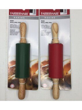 Set of 2 Farberware Baking Red Green Mini Rolling Pins Non Stick 9" Kitchen Tool